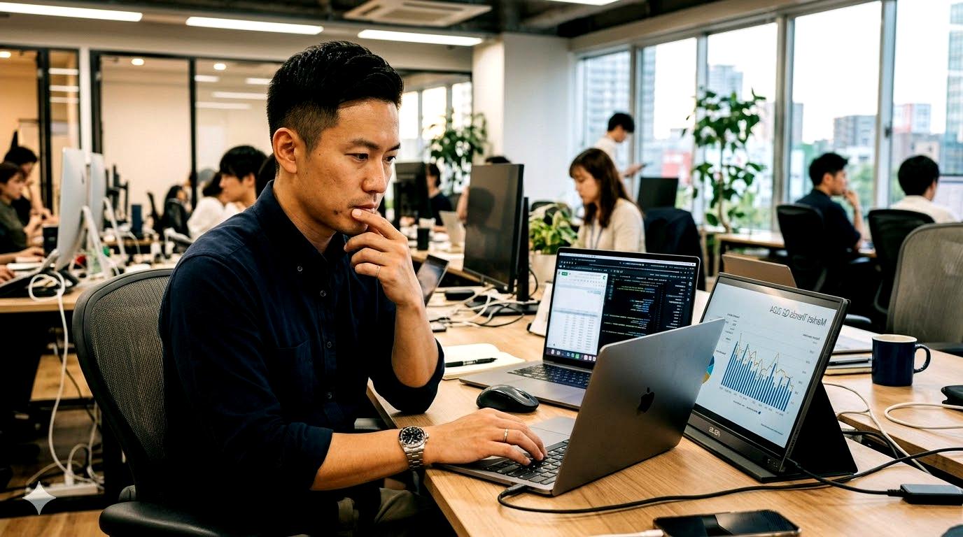 ノートパソコンとモバイルモニターの互換性を確認している様子