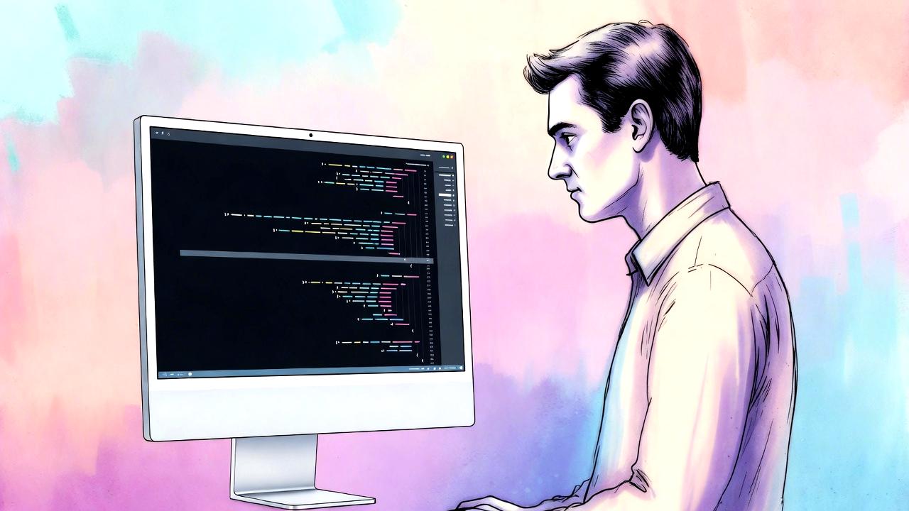 モニターのフリッカーによる目の疲れや頭痛と対策を示したデスク環境のイメージ