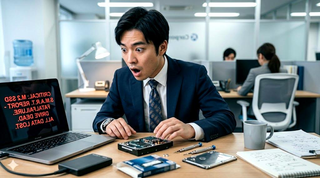 コンパクトなポータブルSSDをノートPCに接続するイメージ
