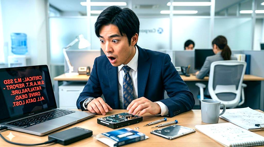 SSD搭載で高速起動するノートPCのスピード感あるイメージ