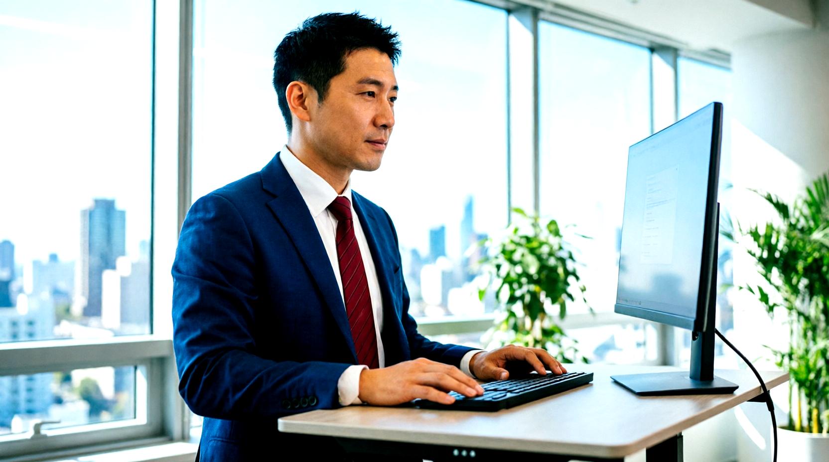 立ち作業に切り替えたことで姿勢が改善されたデスク環境