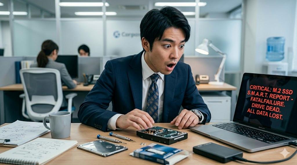 SSDトラブル時にケーブルやPC接続を確認する様子