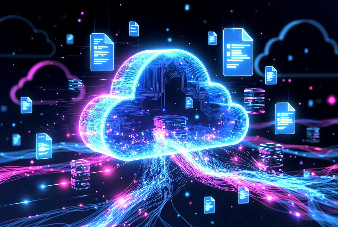 巨大データセンターのサーバーラックとHDD群のイメージ