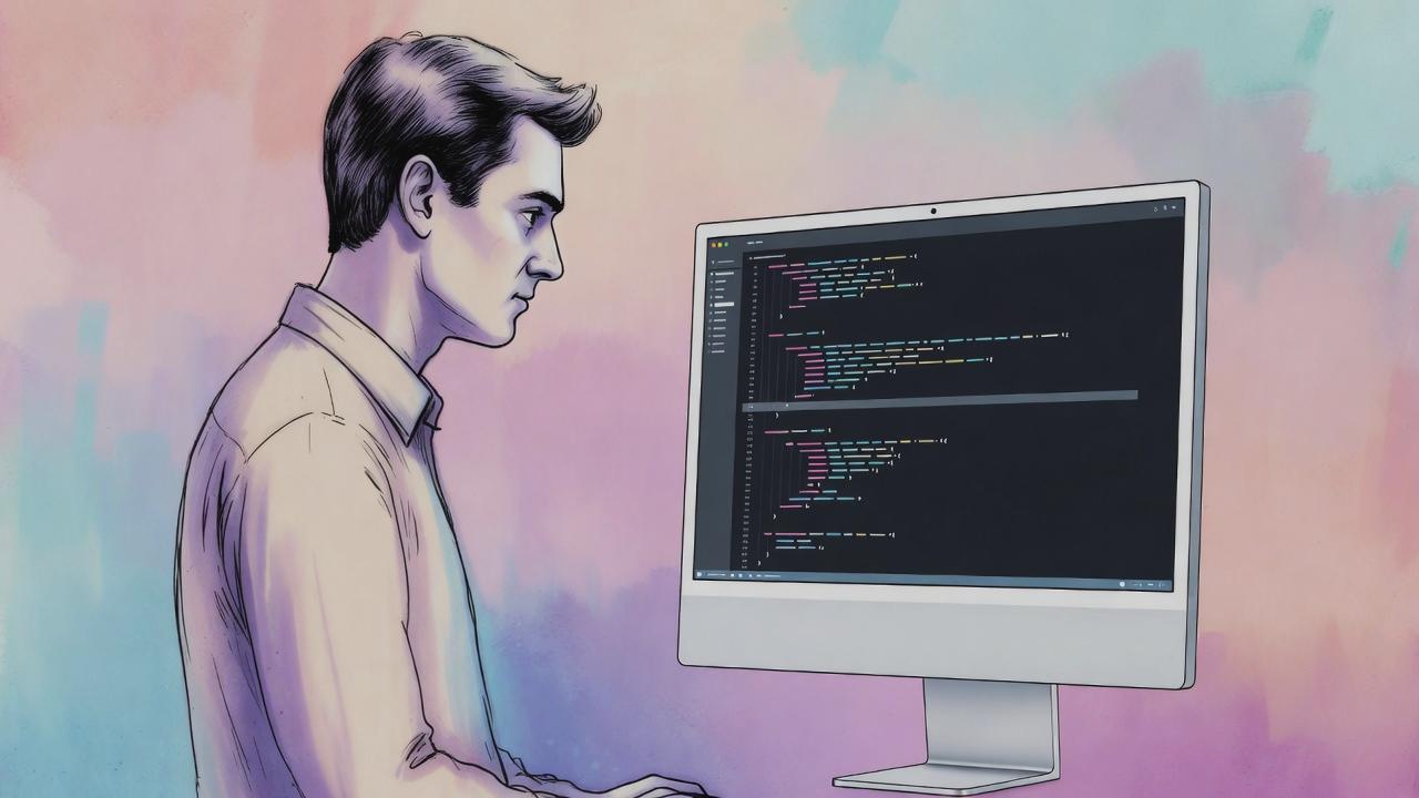 近距離でモニターを見ることで目が疲れている様子