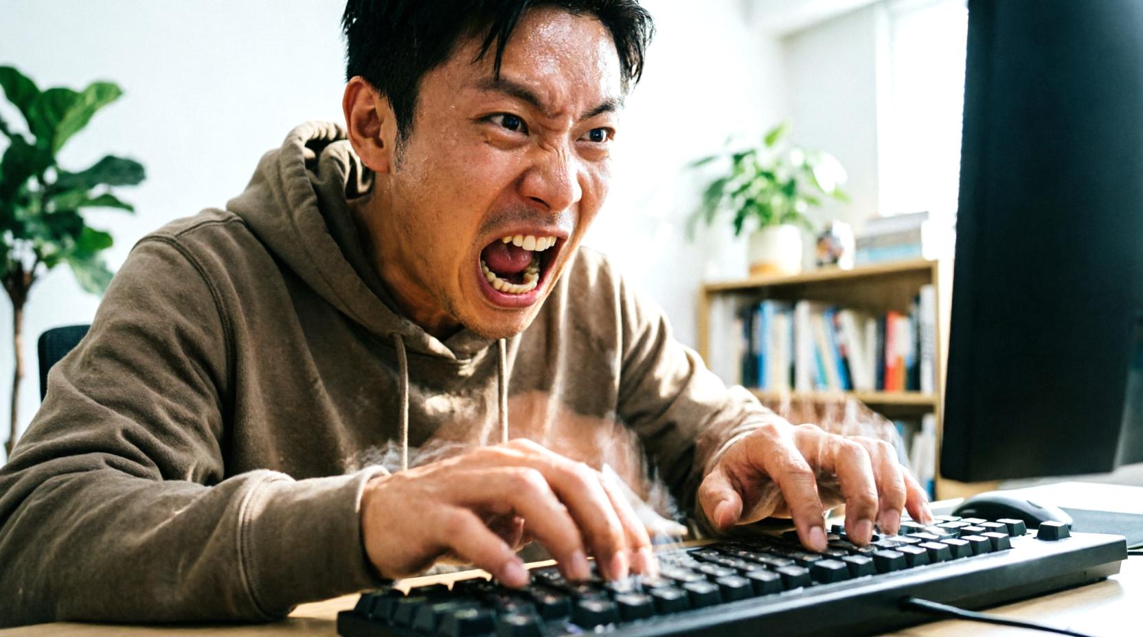 肩甲骨を意識してタイピングするデスクワーク姿勢のイメージ