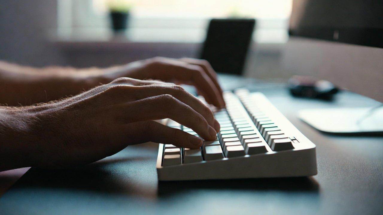 デスクで有線キーボードを使い快適に作業する環境