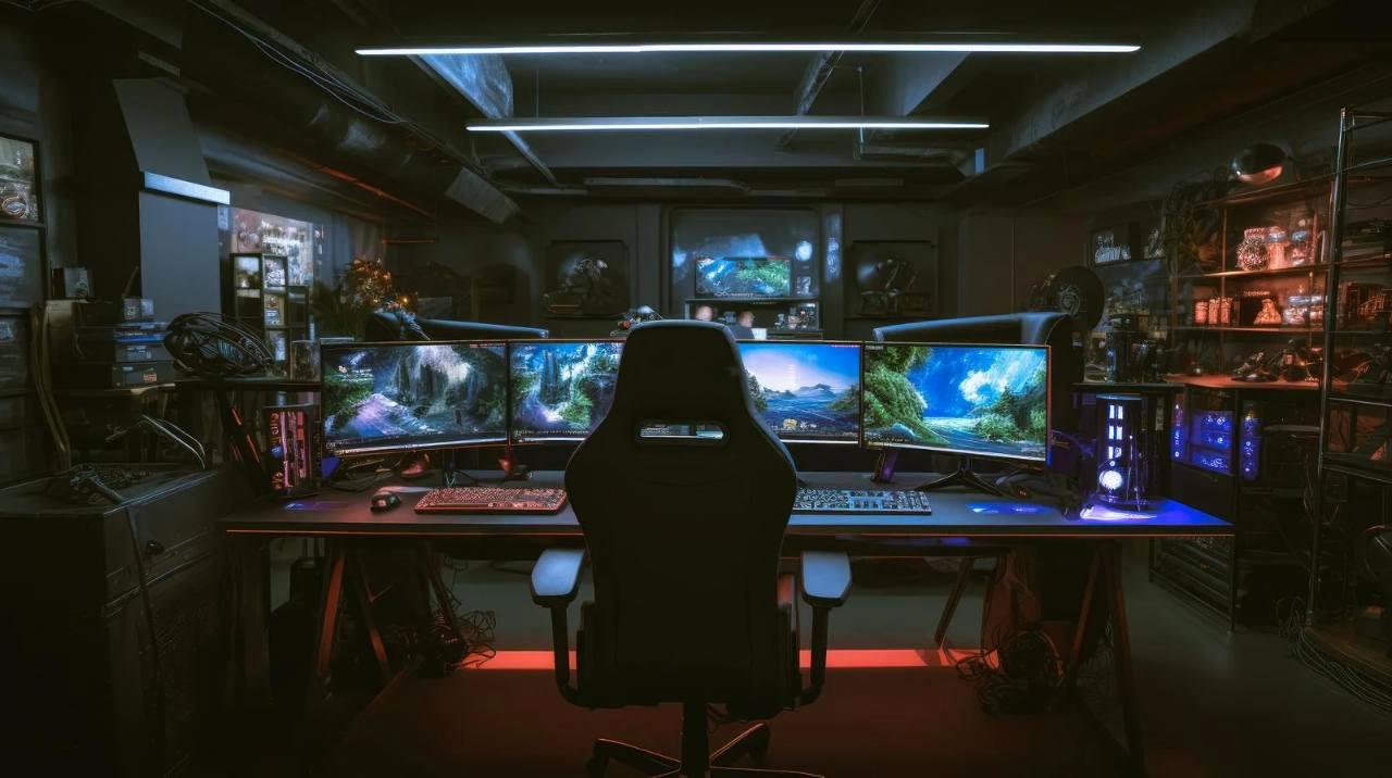 ゲーミングPCやモニターをL字デスクに配置した状態