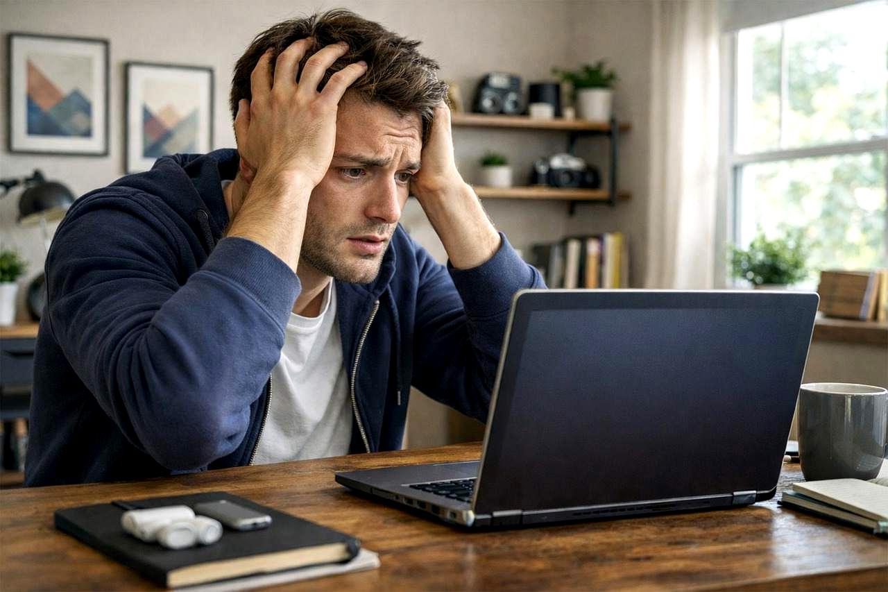 Macのデスクトップとノートパソコンが並んでおり、電源管理の違いを比較している様子