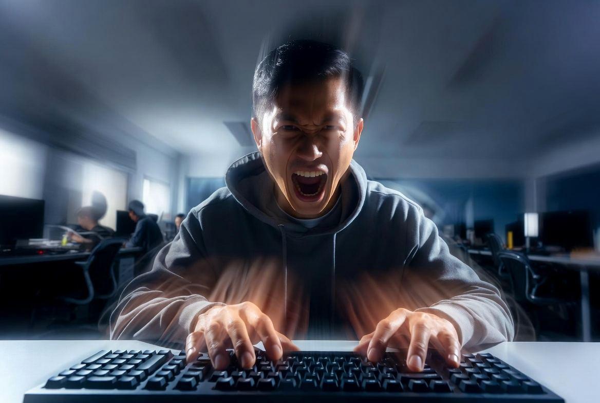 USBコネクタ付近のケーブルがねじれて断線しかけている有線キーボードの接続部分のクローズアップ