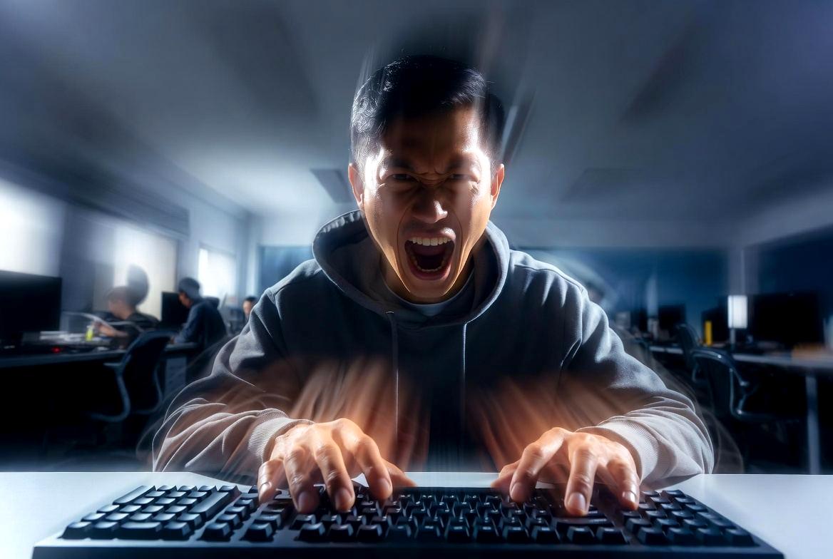 セキュリティアイコンとコストグラフが表示されたPC画面を見るビジネスパーソン