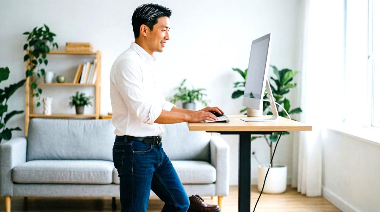 デスクの高さを調整して快適なキーボード環境を作る様子