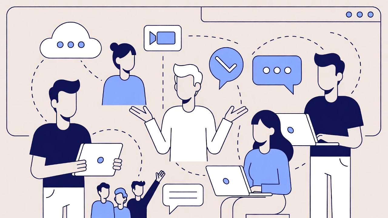 肩や首を押さえて疲れた表情を見せる人物のイラスト