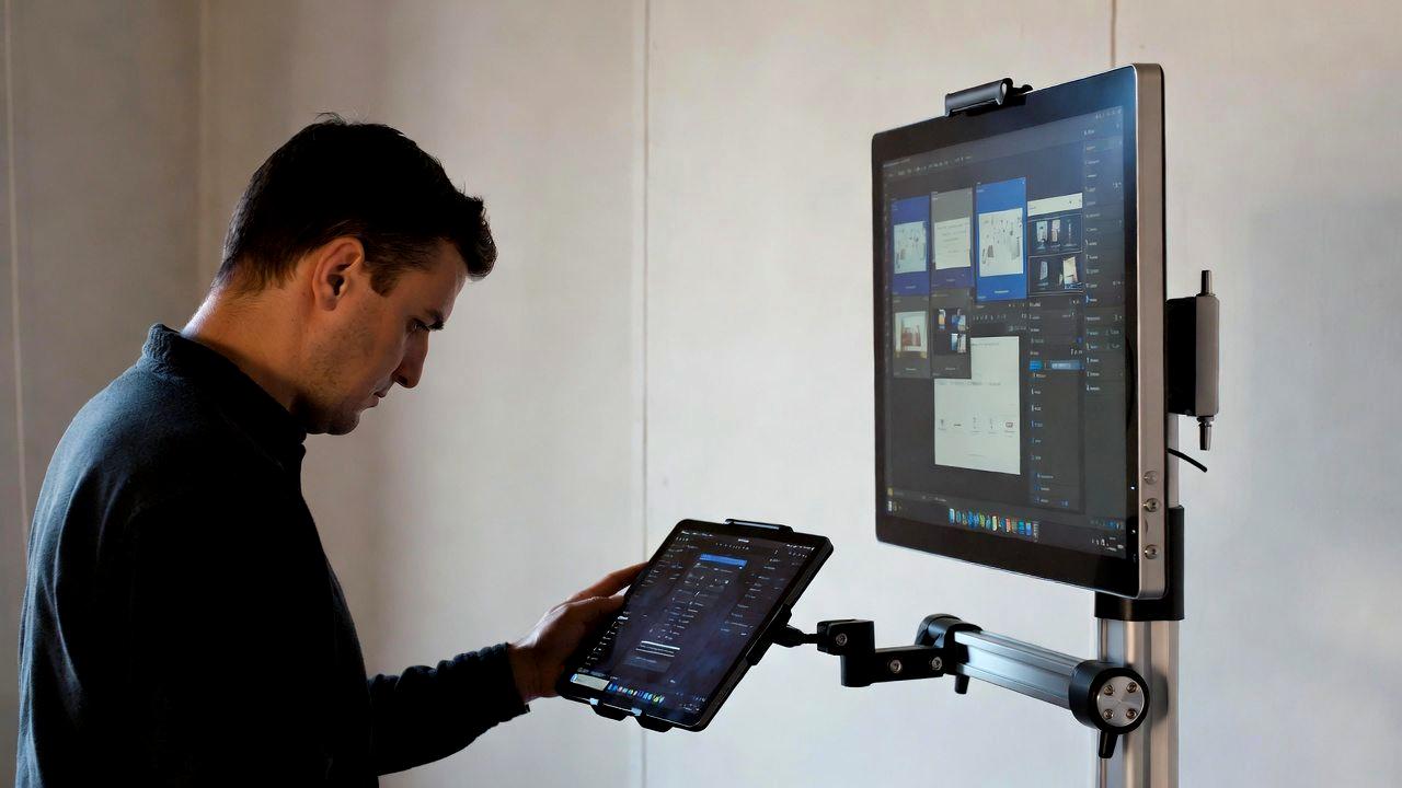 画面と本体フレームの間にすき間が生じたタブレットを確認するイメージ