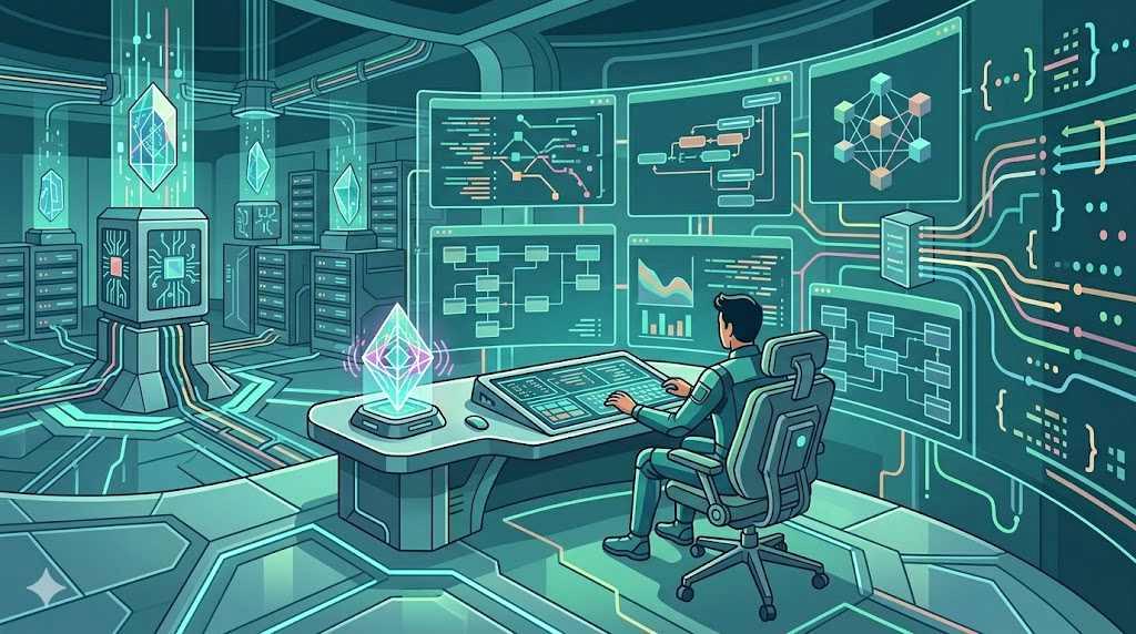 AIが法廷文書を分析・作成する未来的な法務ワークスペースのイメージ